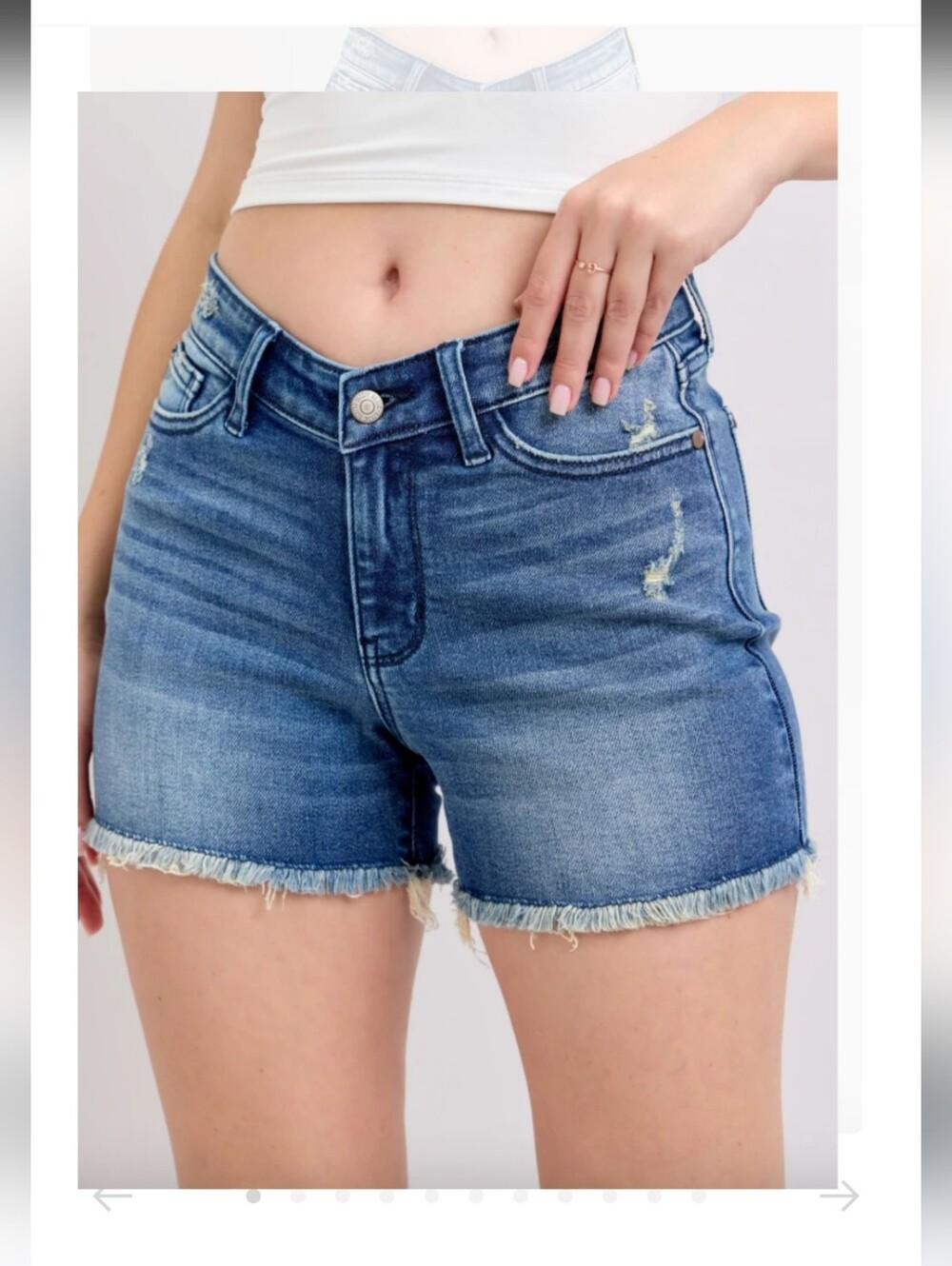 NWT Judy Blue V-Front Distressed Denim Shorts (Size XL) - Picture 2 of 10